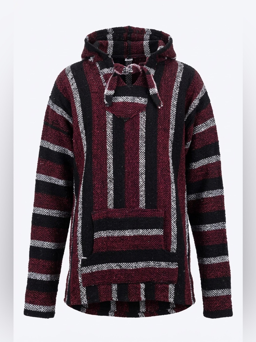 Striped Hooded Pullover Sweater - Burgundy/Black
